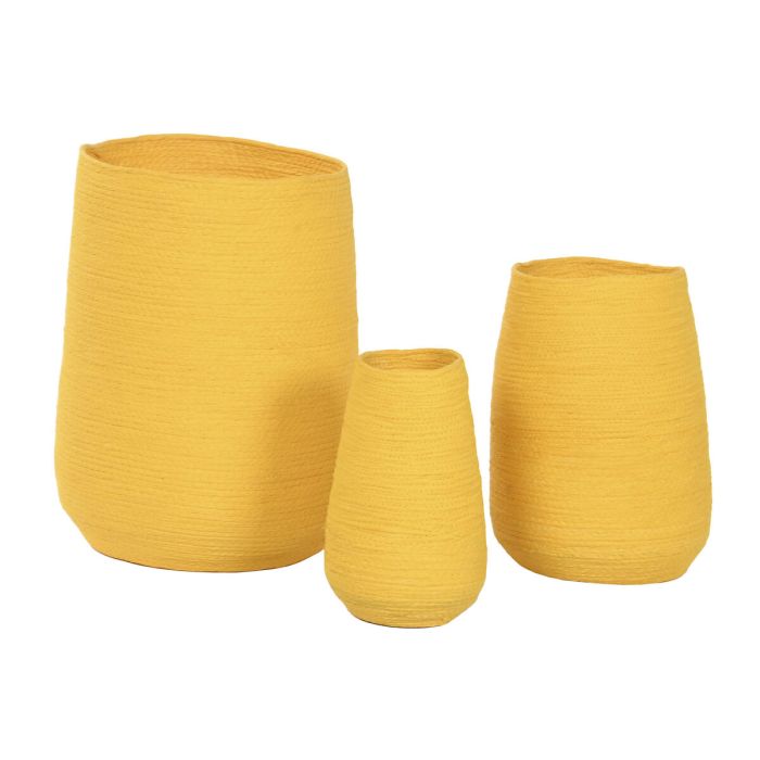 Cache-pot Home ESPRIT Jaune Fibre Urbaine 30 x 30 x 60 cm (3 Pièces) 1