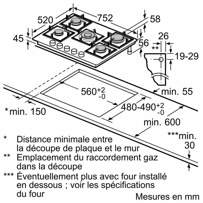 Plaque au gaz BOSCH PPQ7A6I40 75 cm 1,5 m 9