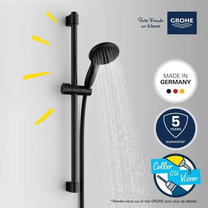 Grohe Vitalio Start 110 Set de Douche avec Rociador 2 Jets, Barre 60cm, Flexo 1.75m, Negro Mate, 279482431 1