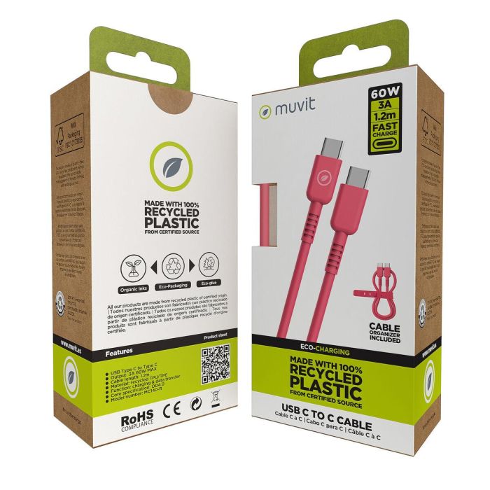 Câble USB-C vers USB-C Muvit for Change Magenta 1,2 m 4