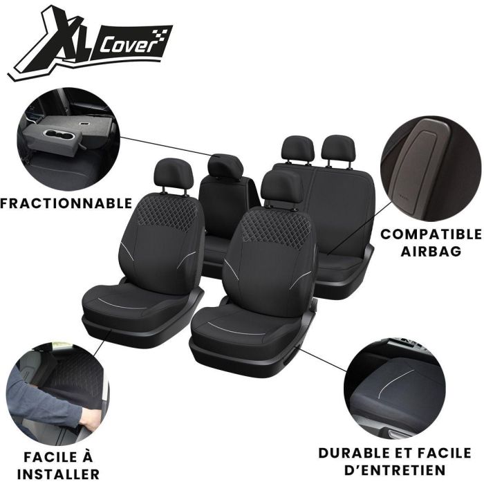 Housses auto - XLCOVER - SUV/Berline - Fractionnable - Housses assises/dossiers avant, appuis-tete et banquette arriere 4
