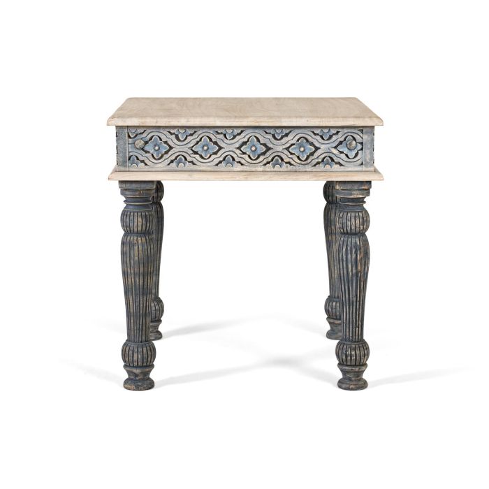GINER Y COLOMER Table basse en bois de manguier sculpté à la main, plateau gris, pieds tournés bleus vintage, style rustique et bohème 1 GINER Y COLOMER Table basse en bois de manguier sculpté à la main, plateau gris, pieds tournés bleus vintage, style rustique et bohème 1