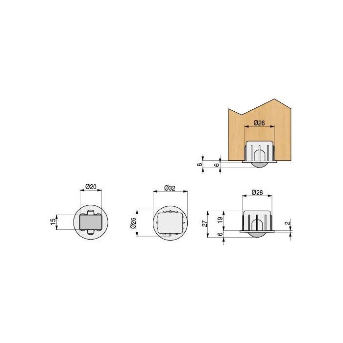 Base Fija Embutir Cassone A-6 A/Poliam. Ø20 Q&Q 1