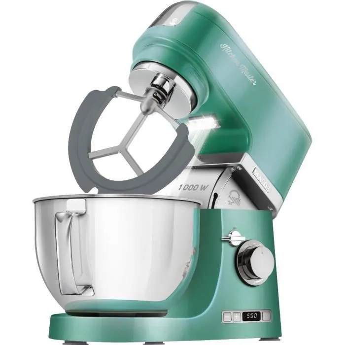 Sencor Robot Pâtissier STM 7871GR - 1000W, Bol Inox 4,5L et 3L + Mixeur, Hachoir Viande, Fonction Pétrissage Planétaire avec 8 Vitesses et Écran LED
