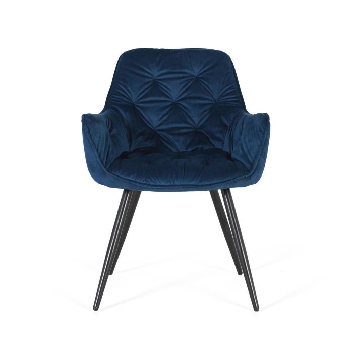 GINER Y COLOMER Lot de 2 chaises capitonnées en velours bleu électrique avec pieds en acier noir - 52 x 42 x 45 cm 1