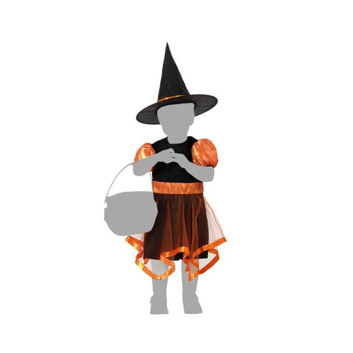 Déguisement Sorcière Orange pour Bébé 12-24 Mois, avec Chapeau et Détails en Tulle, Halloween - Polyester