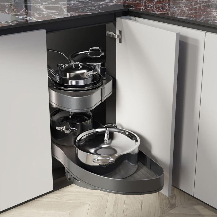 Emuca Systéme d’angle Lake Harmony pour meuble de cuisine, Gauche, Hauteur réglable, Acier et Bois, Gris anthracite 2