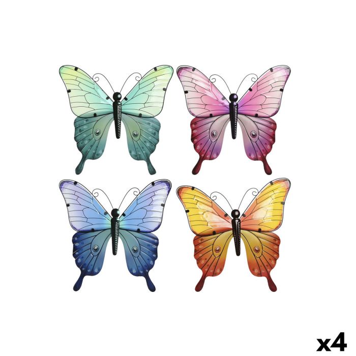 Décoration murale Home ESPRIT Jaune Bleu Vert Lila Papillon Shabby Chic 30 x 1,5 x 30 cm (4 Unités)