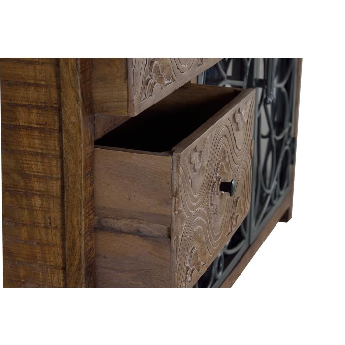 GINER Y COLOMER - Buffet en bois de manguier vieilli marron avec 3 tiroirs et 2 portes métalliques - 140 x 40 x 96 cm 2 GINER Y COLOMER - Buffet en bois de manguier vieilli marron avec 3 tiroirs et 2 portes métalliques - 140 x 40 x 96 cm 2