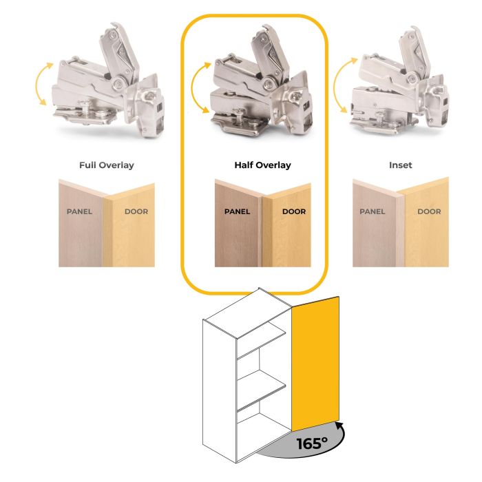 Emuca Lot de 10 charnières coudées X91 Ouverture à 165 degrés avec fermeture amortie et embases Euro, Hauteur 0, Acier, Nickelé 6