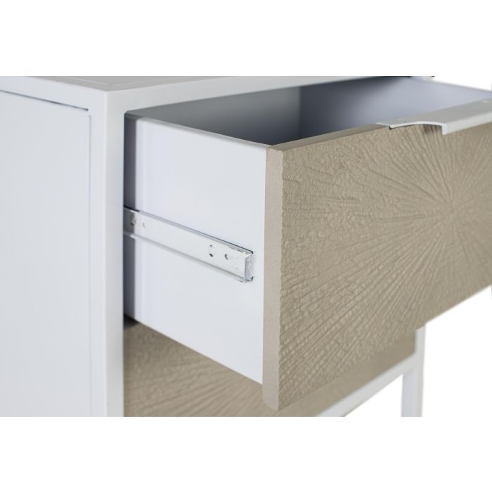GINER Y COLOMER - Mesita de Noche con Frente En Resina - Table de nuit avec 2 tiroirs métalliques et façade en résine, couleur blanc et beige, 60x50x40 cm 2 GINER Y COLOMER - Mesita de Noche con Frente En Resina - Table de nuit avec 2 tiroirs métalliques et façade en résine, couleur blanc et beige, 60x50x40 cm 2