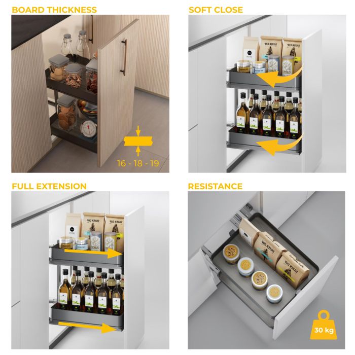 Emuca Chariot extractible Harmony avec fermeture à amortie, Module largeur 400mm hauteur 700mm, Acier et Bois, Gris anthracite 4 Emuca Chariot extractible Harmony avec fermeture à amortie, Module largeur 400mm hauteur 700mm, Acier et Bois, Gris anthracite 4