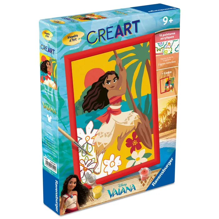 Ravensburger 12023229 - Kit CreArt Kids Peinture par Numéros Vaiana Disney, 18x24 cm, Tableau Pré-peint, avec Cadre - À partir de 7 ans