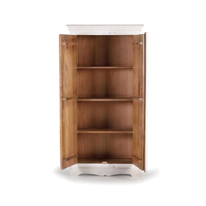 GINER Y COLOMER - Armoire en bois de manguier blanc avec style géométrique, incrustations et miroir, 2 portes, 3 étagères intérieures 2 GINER Y COLOMER - Armoire en bois de manguier blanc avec style géométrique, incrustations et miroir, 2 portes, 3 étagères intérieures 2