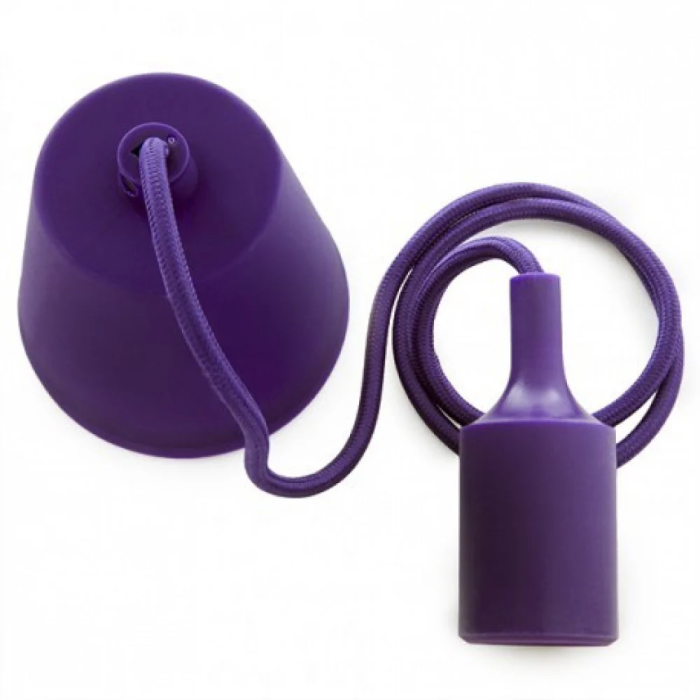 Douille de lampe E27 Violette avec cordon textile et rosace, PVC, installation facile 0 Douille de lampe E27 Violette avec cordon textile et rosace, PVC, installation facile 0