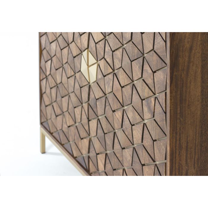 GINER Y COLOMER Vitrina Buffet Dora2 en Bois de Mango et Métal avec 2 Portes en Verre et 2 Portes en Bois - Effet Enjambre - Coloris Noyer et Doré - Dimensions 200 x 98 x 40 cm 5