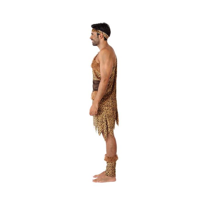 Déguisement homme adulte de cavernicole néandertal taille XL - Costume d'homme préhistorique avec tunique, jambières et bandeau en polyester marron - 4 pièces