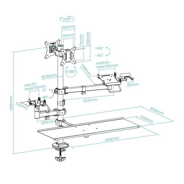 Support de table d'écran TooQ TQPM0003 17" 32" 13" (2 Unités) 1 Support de table d'écran TooQ TQPM0003 17" 32" 13" (2 Unités) 1