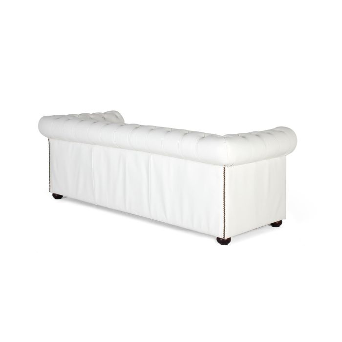 GINER Y COLOMER - Canapé Chesterfield 3 Places en Cuir Blanc - Canapé capitonné en cuir naturel avec accoudoirs surélevés et design intemporel 2
