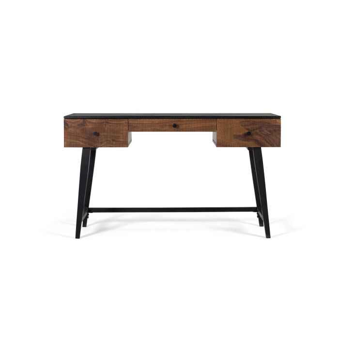 GINER Y COLOMER Bureau en bois de palissandre et manguier 3 tiroirs avec pieds métal, marron et noir - 132 x 50 x 76 cm 0 GINER Y COLOMER Bureau en bois de palissandre et manguier 3 tiroirs avec pieds métal, marron et noir - 132 x 50 x 76 cm 0