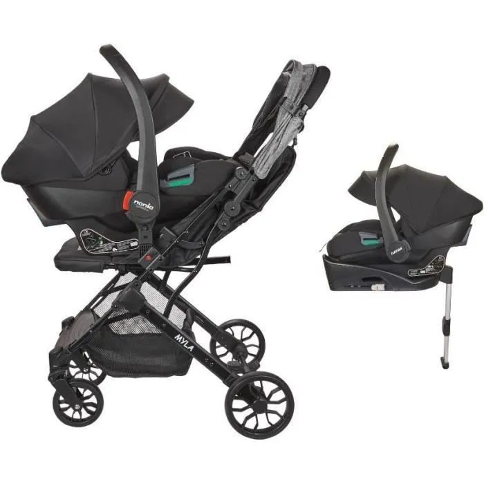 Nania Poussette combinée 2 en 1 Rimini avec siège auto MYLA, base Isofix, 4 roues - Noir NAN3760425910144 0 Nania Poussette combinée 2 en 1 Rimini avec siège auto MYLA, base Isofix, 4 roues - Noir NAN3760425910144 0