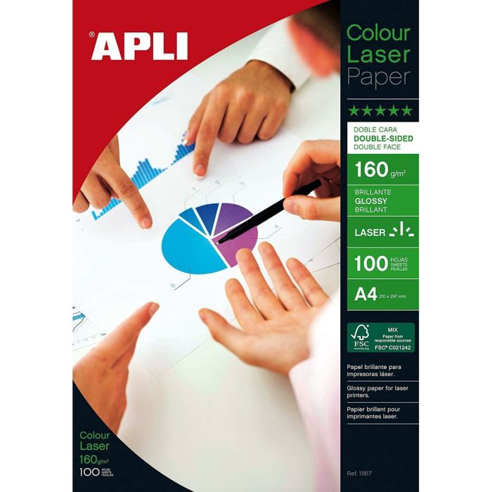 Papier Photo Glacé Apli Colour Laser A4 100 Volets (11 Unités)