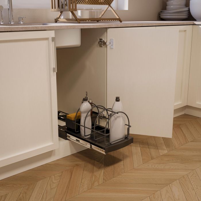 Emuca Plateau pour accessoires de cuisine avec fixation inférieure et extraction manuelle, Plastique gris anthracite 1