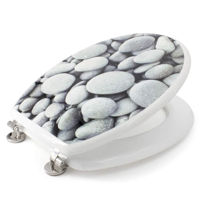 Abattant WC - GELCO - Galets de plage - Gris - MDF - Charnieres inox - Universel 2