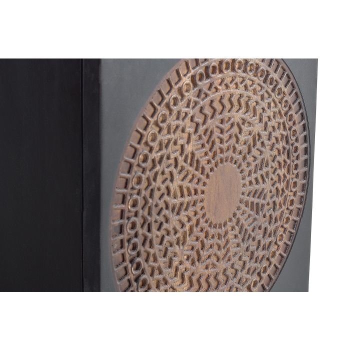 GINER Y COLOMER Table de chevet en bois de manguier avec tiroir et pieds métal - 60x43x40 cm - Coloris Noyer foncé 4