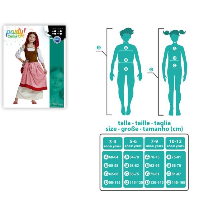 Déguisement Tabernière Médiévale Fille 7-9 Ans - Ensemble 4 Pièces (Blouse, Jupe, Coiffe, Sac) en Polyester Multicolore