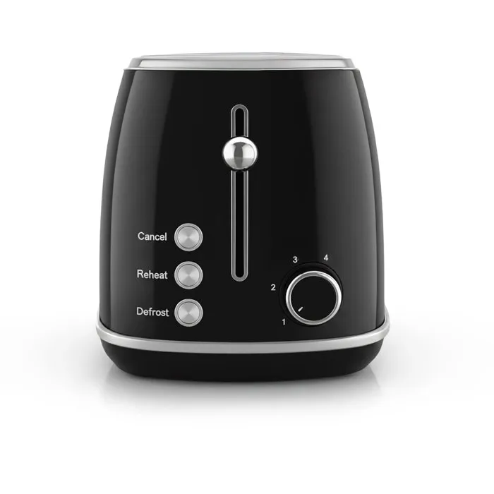 SWEISS Grille-Pain Vintage 2 Fentes GRS9 850W - Thermostat Réglable - Fonction Décongélation - Noir - Pince en Bambou