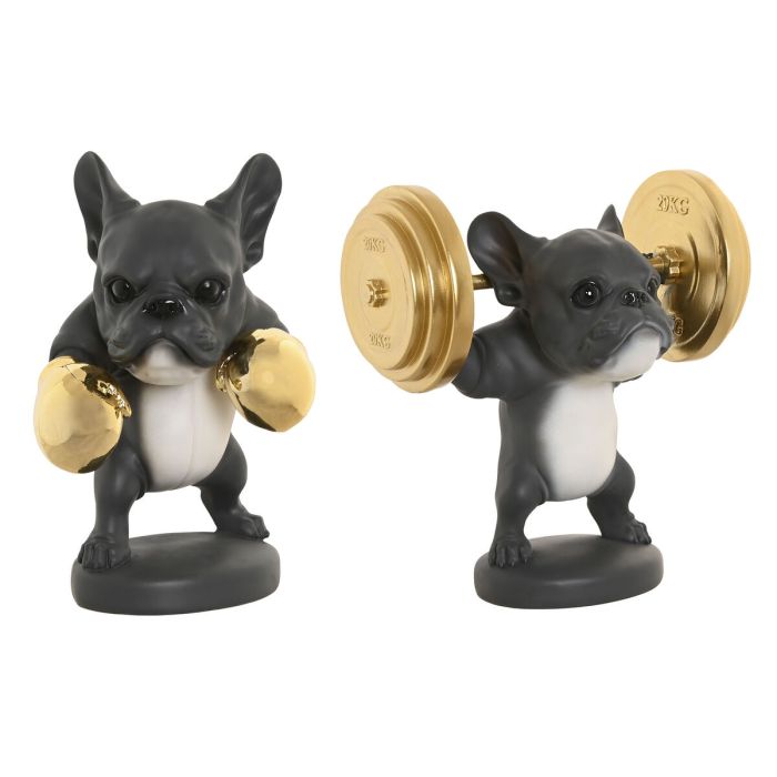 Figurine Décorative Home ESPRIT Doré Gris foncé Chien 25 x 16 x 25 cm (2 Unités)
