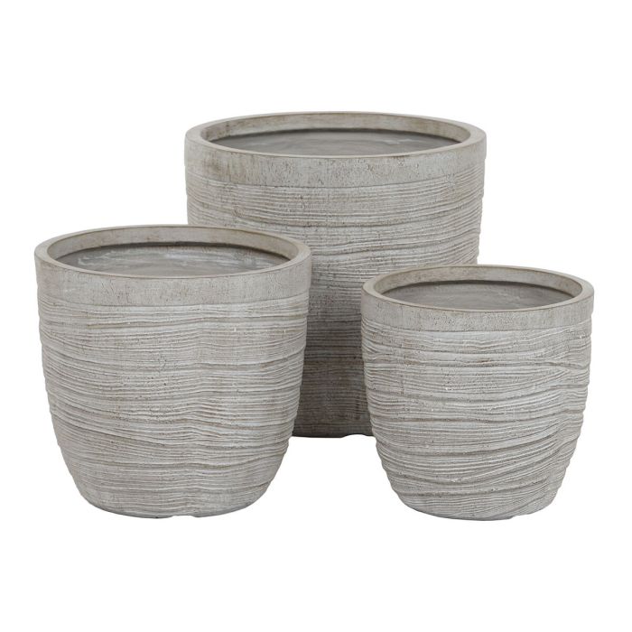 Set de pots de fleurs Home ESPRIT Beige Fibre de Verre Magnésium 45 x 45 x 43 cm (3 Unités) 1