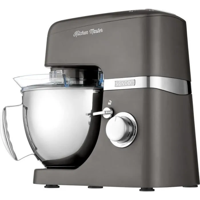 Sencor Robot Pâtissier STM 6377CH - 1000 W, Bol Inox 4.5L, Batteur Pétrisseur FLEXI, Hachoir, Mixeur, 6 Ans Garantie, 5 Accessoires, Éclairage LED