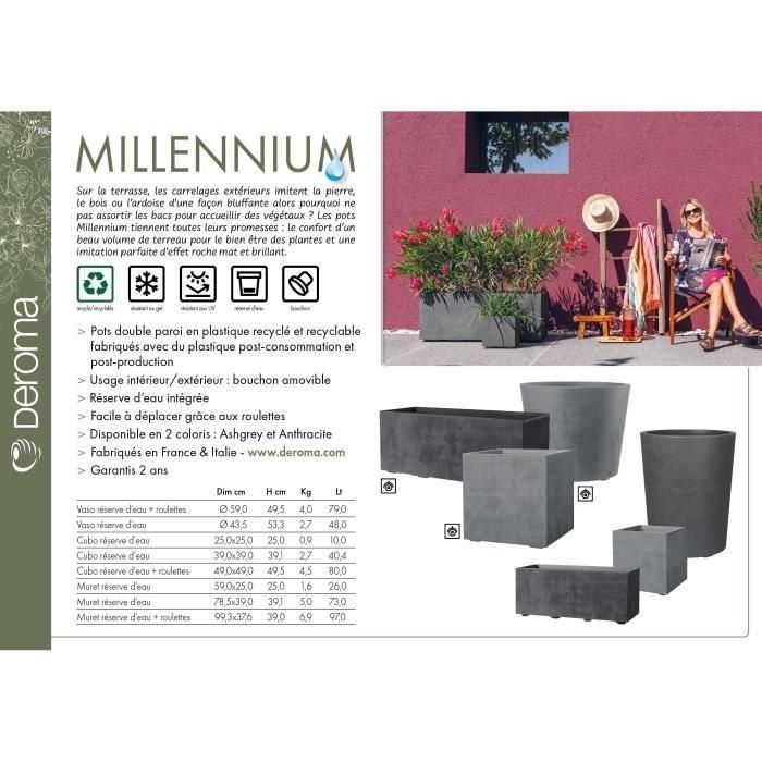 DEROMA Jardiniere Muret Millennium R - 59x25 x h25 cm - Ashgrey - A réserve d'eau 3 DEROMA Jardiniere Muret Millennium R - 59x25 x h25 cm - Ashgrey - A réserve d'eau 3