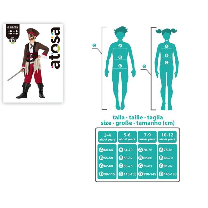 Déguisement Pirate Enfant Rouge 5 Pièces (Pantalon, Chemise, Ceinture, Chapeau) - Taille 3-4 Ans - Polyester