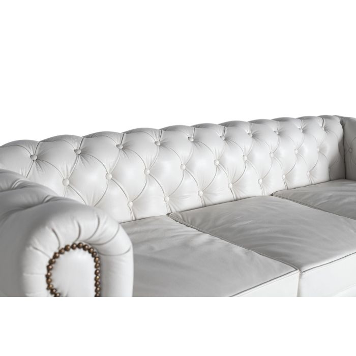 GINER Y COLOMER - Canapé Chesterfield 3 Places en Cuir Blanc - Canapé capitonné en cuir naturel avec accoudoirs surélevés et design intemporel 3