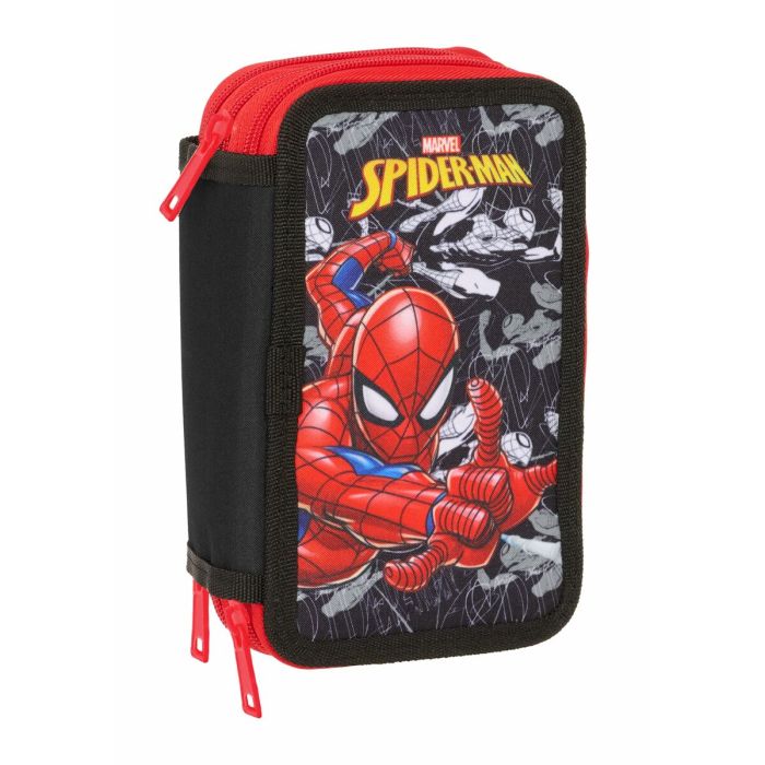 Pochette à crayons triple Spider-Man Noir 12,5 x 19,5 x 5,5 cm 37 Pièces 7