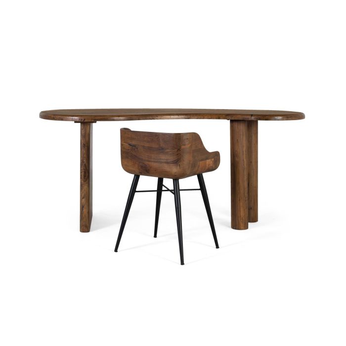 GINER Y COLOMER Chaise de Bureau en Bois de Teck avec Accoudoirs, Assise et Dossier Ergonomiques, Pieds en Fer Noir Mat - Design Moderne et Industriel, Coloris Noyer 2