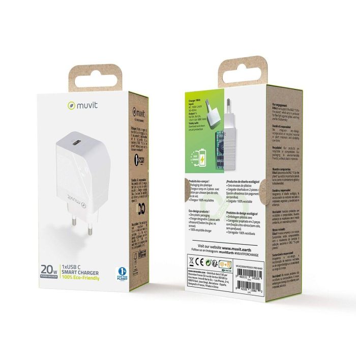 Chargeur mural Muvit MCACC0012 20 W Blanc Noir 2 Chargeur mural Muvit MCACC0012 20 W Blanc Noir 2