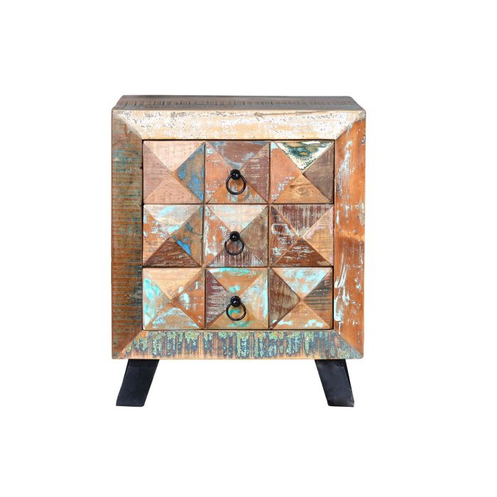 GINER Y COLOMER - Table de chevet 3 tiroirs en bois massif recyclé multicolore - Collection Diamante - 60x50x40 cm 1 GINER Y COLOMER - Table de chevet 3 tiroirs en bois massif recyclé multicolore - Collection Diamante - 60x50x40 cm 1