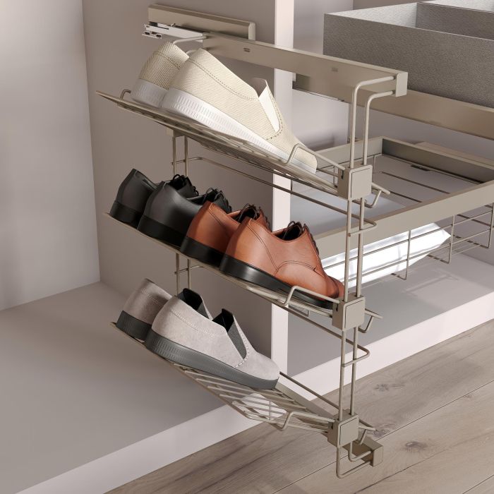 Emuca Porte-chaussures latéral coulissant pour placards et dressing Hack, Droite, Peint gris pierre, Acier. 1 Emuca Porte-chaussures latéral coulissant pour placards et dressing Hack, Droite, Peint gris pierre, Acier. 1