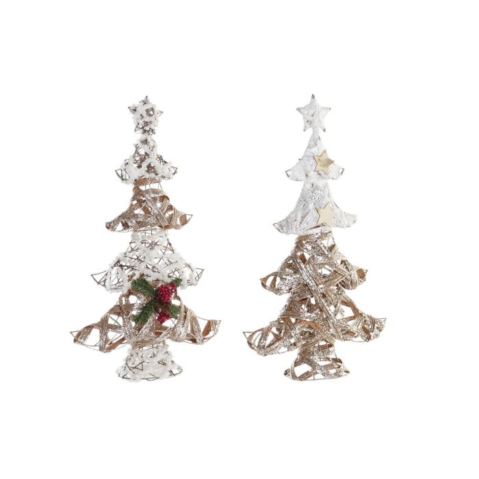 Sapin de Noël DKD Home Decor Doré Blanc Rotin (32 x 10 x 56 cm) (2 Unités)