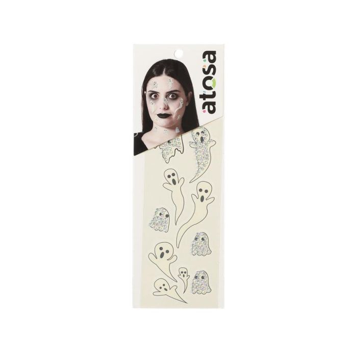 Stickers de maquillage faciaux avec fantômes et strass iridescents - Accessoire pour déguisement Halloween et fêtes thématiques