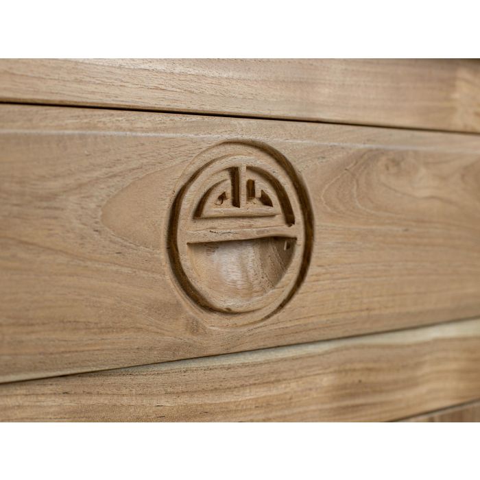 GINER Y COLOMER - Buffet en teck massif, 4 portes et 4 tiroirs, style rustique oriental, finition naturelle, dimensions 78x202x38 cm