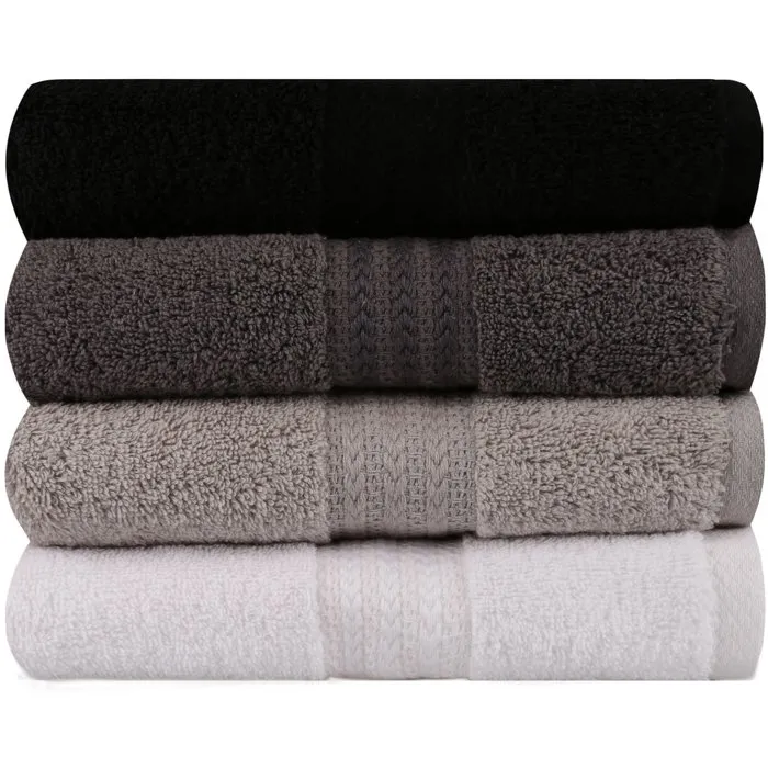 Ensemble de 4 Serviettes de Bain en Coton 100%, 50 x 90 cm, Couleurs Neutres (Blanc, Gris, Anthracite, Noir) Ensemble de 4 Serviettes de Bain en Coton 100%, 50 x 90 cm, Couleurs Neutres (Blanc, Gris, Anthracite, Noir)