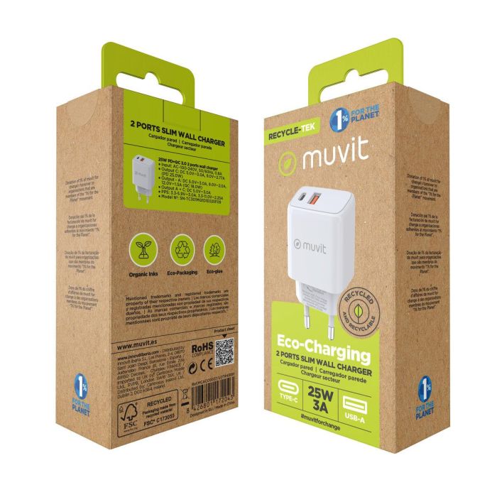 Chargeur mural Muvit for Change MC-215 Blanc 18 W 25 W 1
