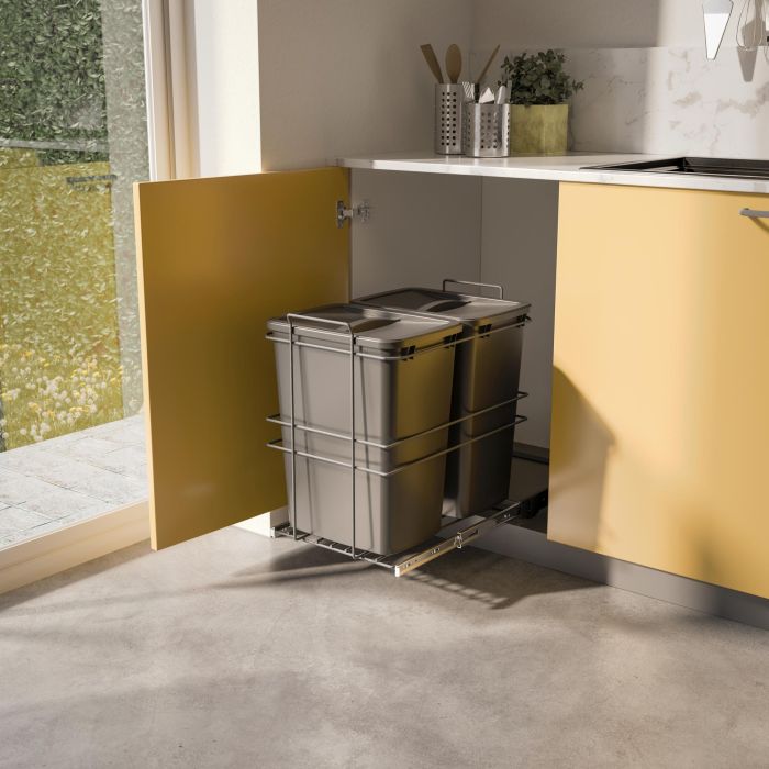 Emuca poubelle de recyclage pour montage inférieur et extraction manuelle pour meuble de cuisine Recycle 2x35litres, Plastique gris anthracite 1