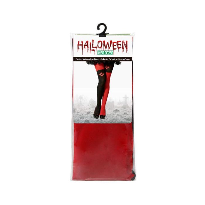 MEDIAS BUFÓN JOKER VILLAINS ROUGE ET NOIR AVEC DIAMANTS POUR DÉGUISEMENT HALLOWEEN