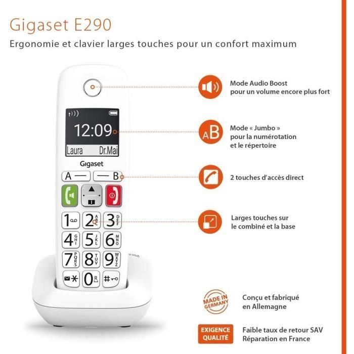 Téléphone Fixe sans Fil - GIGASET - E290 Duo Blanc - Grand écran - Larges touches - Audio Boost 3